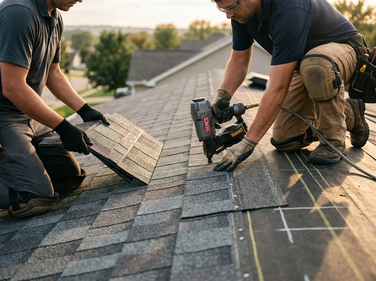 Professional roofer working on a residential roof in Bradenton